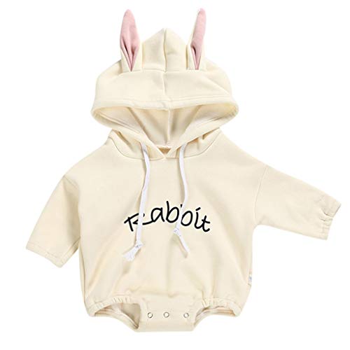 JiaMeng encapuchadas Manga Larga Camisetas Baby Rabbit Letter Sudadera Tops Romper Pullover Body con Capucha Sudadera para niño