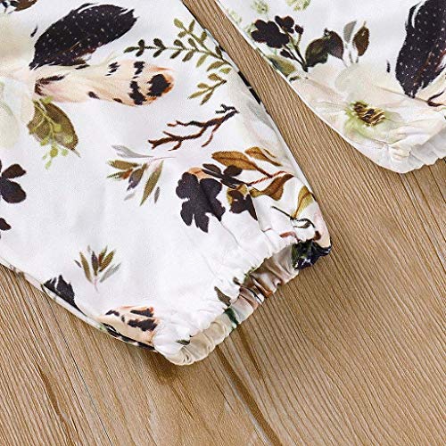JiaMeng Mangas largas para bebés Mamelucos + Pantalones Florales + Cintas para la Cabeza Conjunto Trajes Verano Ropa Conjunto De 3 Piezas