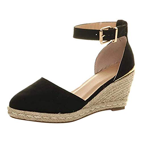 JiaMeng sandalias de mujer Cuña Alpargatas Plataforma Hebilla Correa del Tobillo Sandalias Cuñas Sandalias Tejer Zapatos Transpirables Verano Plataforma Punta Cerradas Bohemias Zapatos