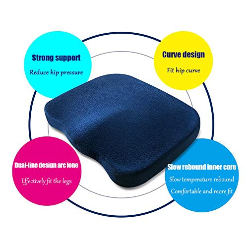 JiaQi Espuma de la Memoria Cojines de Asiento,Ortopédicos Cojín Silla Oficina,Antideslizante Cóccix La ciática Universal Lavable Cojín Silla para el Coche de-N 45x35x5cm(18x14x2inch)