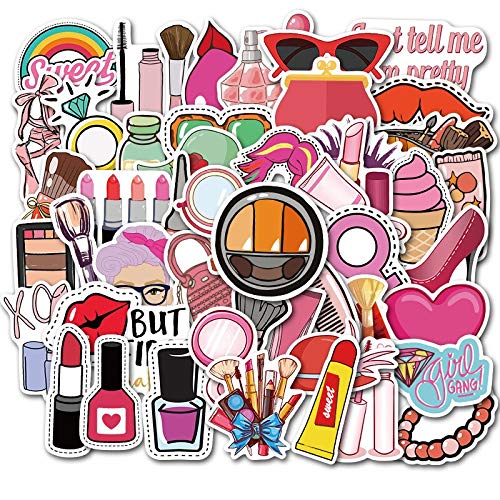 JIAQI Maquillaje Cute Girl Cosmetics Sticker Lápiz Labial Belleza Cosméticos Notebook Planificador Scrapbooking Laptop Stickers 50 Uds Rosa