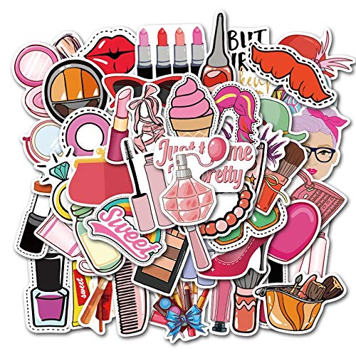 JIAQI Maquillaje Cute Girl Cosmetics Sticker Lápiz Labial Belleza Cosméticos Notebook Planificador Scrapbooking Laptop Stickers 50 Uds Rosa