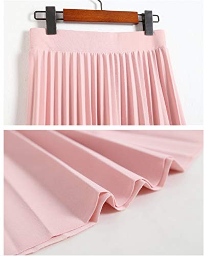 JIEKES La Primavera y el otoño Las Nuevas Mujeres de la Moda de Talle Alto Color sólido Plisado Mitad de la Longitud de la Falda elástico Promociones Pink Lady Negro (Color : Black)