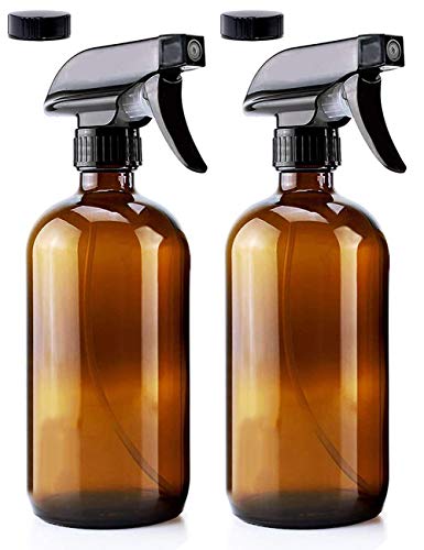 JINLE 2 Pack 250 ml botella de spray de vidrio ámbar vacía recargable fina niebla disparador, niebla y modo único ideal para aceites esenciales, limpieza