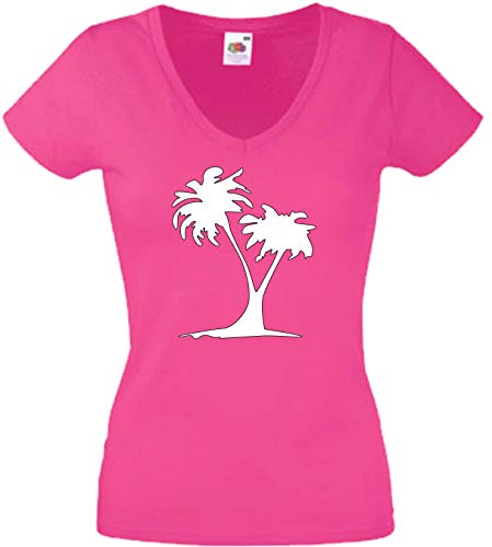 JINTORA Camiseta T-Shirt - Mujer Rosa - V-Cuello - tamaño M -Palma de Coco - JDM/Die Cut - para Fiesta Carnaval Carnaval Laboral Deportes
