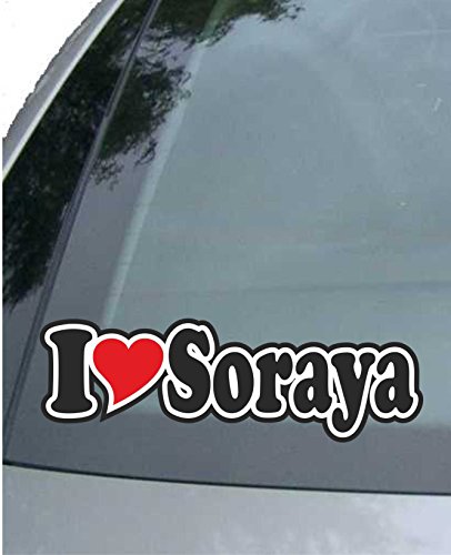 JINTORA - Etiqueta - Pegatina para el Coche - I Love Heart - Amo con Corazon 15 cm - I Love Soraya - Camión portátil con Ventana - Pegatina con el Nombre de la Mujer niño Hombre