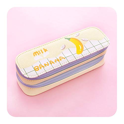 JJH Linda Bolsa de lápiz con Cremallera - Estuche de Almacenamiento de Gran Capacidad del lápiz, Bolso de la Pluma de la Caja de Regalo Oficina de la Escuela de Maquillaje (Color : Banana+Strawberry)