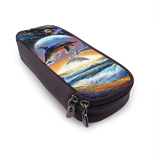 JKKSA High Capacity Pens Pencil Case Storage Pouch Zipper Makeup Bag Office Supplies for Drawing Painting Student Painter, Washable/Multi-Purpose, Dolphin Mural Fantastic Universal Dolphins
