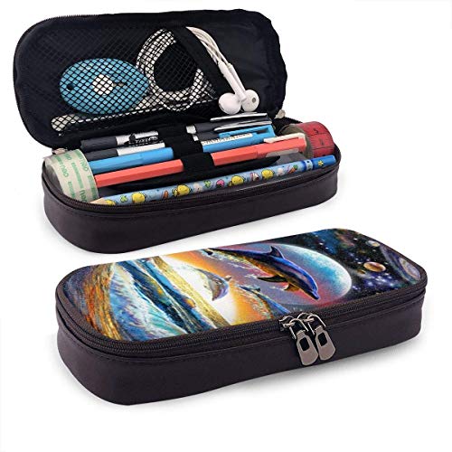 JKKSA High Capacity Pens Pencil Case Storage Pouch Zipper Makeup Bag Office Supplies for Drawing Painting Student Painter, Washable/Multi-Purpose, Dolphin Mural Fantastic Universal Dolphins