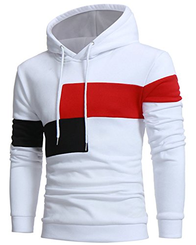 JOLIME Moda Sudadera con Capucha Asimétrico Rayas Hoodie Casual Deporte Outwear para Hombre Blanco M
