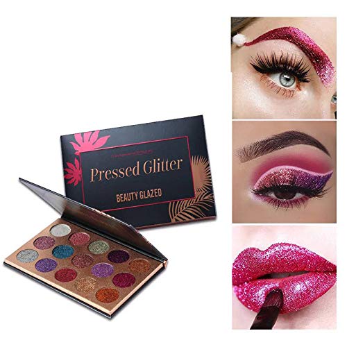 Jooayou 15 colore Ultra Pigmentado Paleta de Sombras de Ojos, Brillo de Sombra de Ojos, Polvo de Sombra de Ojos Maquillaje Impermeable de Larga Duración, No se Requiere Pegamento Con Purpurina