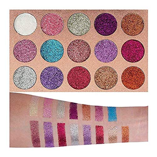 Jooayou 15 colore Ultra Pigmentado Paleta de Sombras de Ojos, Brillo de Sombra de Ojos, Polvo de Sombra de Ojos Maquillaje Impermeable de Larga Duración, No se Requiere Pegamento Con Purpurina