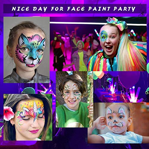 JORSHIMAN Pinturas Cara, Pintura Facial - 10 Colores, 2 Purpurina, 2 Pinceles, 2 Esponjas, 5 Pegatinas de Plantillas, 30 Patrones, No Tóxico, Kit de Maquillaje de Carnaval de Halloween
