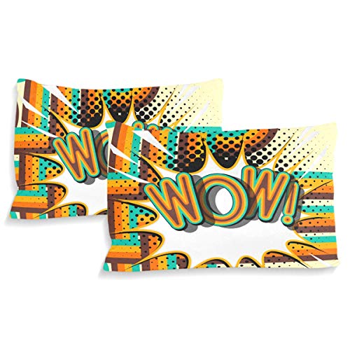 JOSENI Bedding Juego de Funda de Edredón,Wow - Letras Retro con Fondo de Cartel de patrón de semitono de Sombras,Microfibra SIN LLENAR,(Cama 200x200 + Almohada)