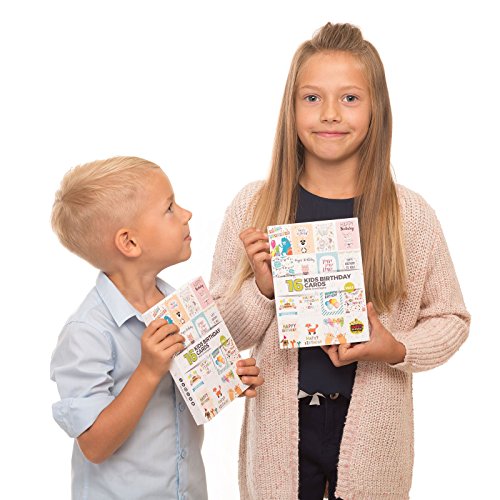 Joy Masters - 16 Tarjetas de Cumpleaños Infantiles | Paquete Variado para Niños y Niñas - Vol. 1