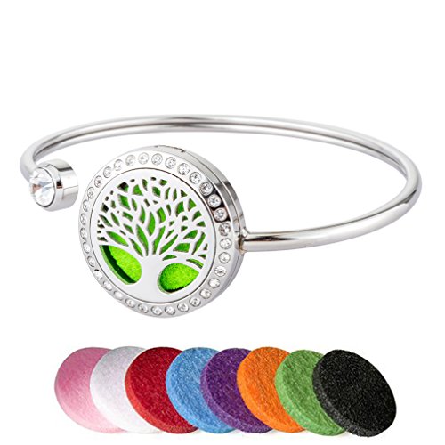 joymiao Pulsera de difusor de Aceite Esencial - Acero Inoxidable aromaterapia medallón Pulseras - niñas Mujeres Conjunto de Regalo de joyería y 8 Almohadillas