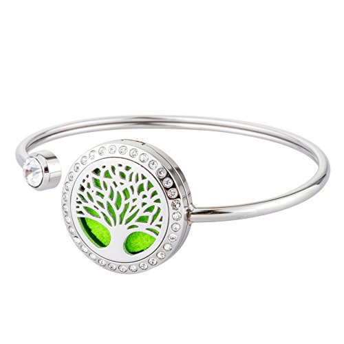 joymiao Pulsera de difusor de Aceite Esencial - Acero Inoxidable aromaterapia medallón Pulseras - niñas Mujeres Conjunto de Regalo de joyería y 8 Almohadillas