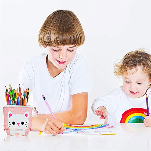 JPYH Estuche para Lápices, Lindo Gato Retráctil Portalápices de Transformador de Lona PU Bolsa de Cosméticos Maquillaje Bolsa de Papelería con Cremallera para Alumnos Chicos Chicas(Unicornio)