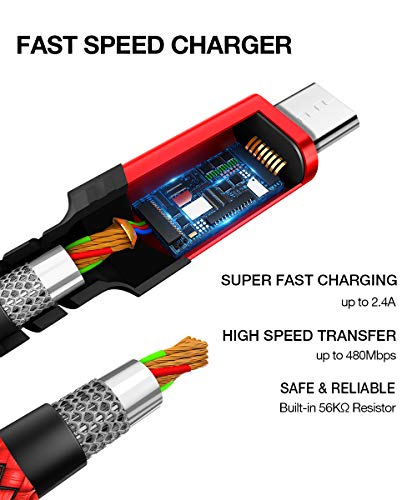 JSAUX Cable Micro USB [2PC,2M] 3A Duradero Cable USB Micro USB Nylon Trenzado Carga Rápida y Sincronizació Compatible con Android,Samsung Galaxy S7 S6 J5 J7,Xiaomi,Huawei,Sony,Nexus-Rojo