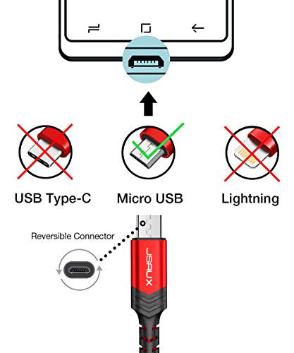 JSAUX Cable Micro USB [2PC,2M] 3A Duradero Cable USB Micro USB Nylon Trenzado Carga Rápida y Sincronizació Compatible con Android,Samsung Galaxy S7 S6 J5 J7,Xiaomi,Huawei,Sony,Nexus-Rojo