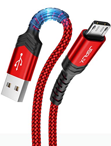 JSAUX Cable Micro USB [2PC,2M] 3A Duradero Cable USB Micro USB Nylon Trenzado Carga Rápida y Sincronizació Compatible con Android,Samsung Galaxy S7 S6 J5 J7,Xiaomi,Huawei,Sony,Nexus-Rojo