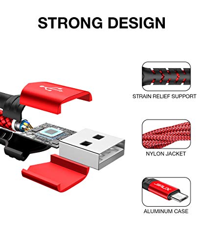JSAUX Cable Micro USB [2PC,2M] 3A Duradero Cable USB Micro USB Nylon Trenzado Carga Rápida y Sincronizació Compatible con Android,Samsung Galaxy S7 S6 J5 J7,Xiaomi,Huawei,Sony,Nexus-Rojo