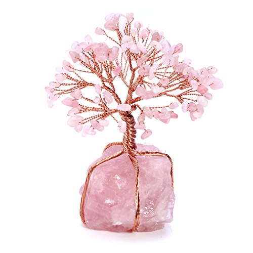 JSDDE - Árbol de la vida con piedras de cristal natural, adorno de árbol de la vida, adorno curativo de Reiki, decoración Feng Shui con piedras preciosas, cristal, Cuarzo rosa.