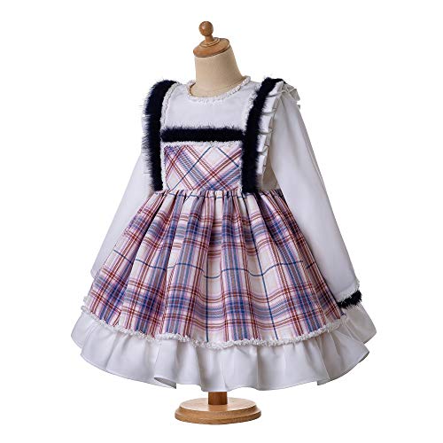 Ju petitpop Conjunto de Ropa de otoño para niñas Top a Checked de Manga Larga y Vestido de Dos Capas con Sombreros para 12 años