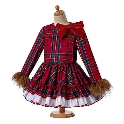 Ju petitpop Vestido de niña con Manga de Piel sintética de Rejilla roja Conjuntos de Invierno con Diadema