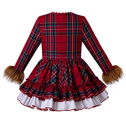 Ju petitpop Vestido de niña con Manga de Piel sintética de Rejilla roja Conjuntos de Invierno con Diadema