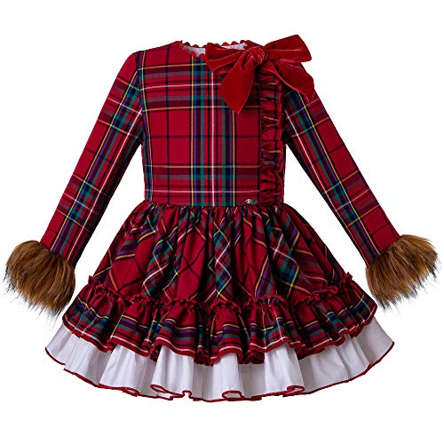 Ju petitpop Vestido de niña con Manga de Piel sintética de Rejilla roja Conjuntos de Invierno con Diadema
