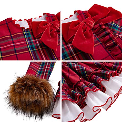 Ju petitpop Vestido de niña con Manga de Piel sintética de Rejilla roja Conjuntos de Invierno con Diadema
