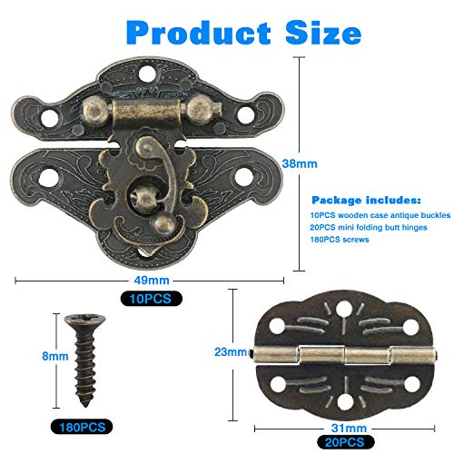 Juego de 10 cierres de madera para armario, diseño retro, con 20 bisagras en forma de mariposa con 180 tornillos