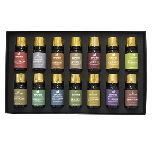 Juego de 14 Botes de Aromas (10 ml/botella, Grado terapéutico puro, Aroma a Sándalo, Ylang Ylang, Lavanda, Eucalipto, Incienso, Naranja dulce, Romero, Pomelo, Bergamota, Canela)