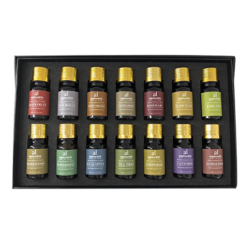 Juego de 14 Botes de Aromas (10 ml/botella, Grado terapéutico puro, Aroma a Sándalo, Ylang Ylang, Lavanda, Eucalipto, Incienso, Naranja dulce, Romero, Pomelo, Bergamota, Canela)