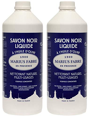 Juego de 2 botellas de 1 litro de aceite líquido de jabón negro de Marius Fabre, limpiador multiusos natural
