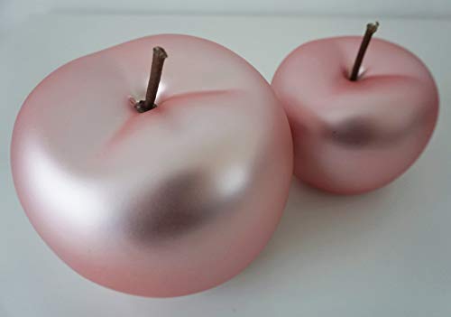 Juego de 2 figuras decorativas de cristal con forma de manzana, color rosa perla, mate, cerámica, 15 cm de diámetro, 12 cm de altura, diseño moderno