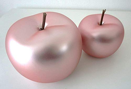 Juego de 2 figuras decorativas de cristal con forma de manzana, color rosa perla, mate, cerámica, 15 cm de diámetro, 12 cm de altura, diseño moderno