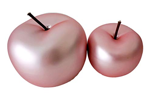 Juego de 2 figuras decorativas de cristal con forma de manzana, color rosa perla, mate, cerámica, 15 cm de diámetro, 12 cm de altura, diseño moderno
