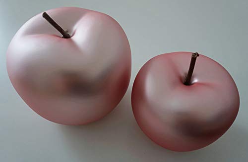 Juego de 2 figuras decorativas de cristal con forma de manzana, color rosa perla, mate, cerámica, 15 cm de diámetro, 12 cm de altura, diseño moderno