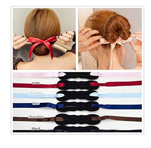 Juego de 3 accesorios para el pelo para mujeres y niñas, color negro + rojo + rosa con lazo esponja para hacer moños y moños