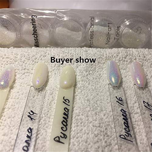 Juego de 6 piezas de unicornio Aurora con lentejuelas blancas para decoración de uñas, purpurina, polvo de sirena, copos pequeños para bricolaje, purpurina