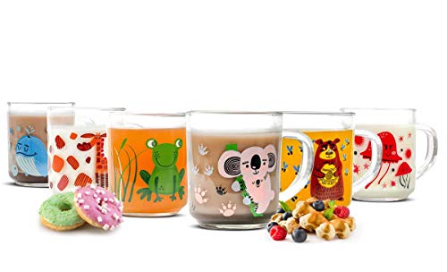 Juego de 6 vasos infantiles con asa (250 ml, diseño de animales)