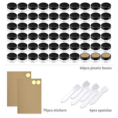 Juego de 60 botes de pintauñas de 5 ml en vacío, bote transparente con tapón de rosca, para loción, crema, mini velas, cosmética