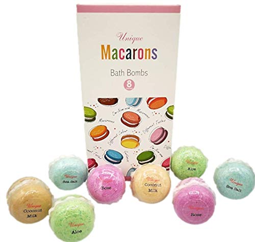 Juego de 8 bombas de baño de Macarons de Unique, como regalo para mujeres, en elegante caja de regalo, con fórmula especial para más espuma