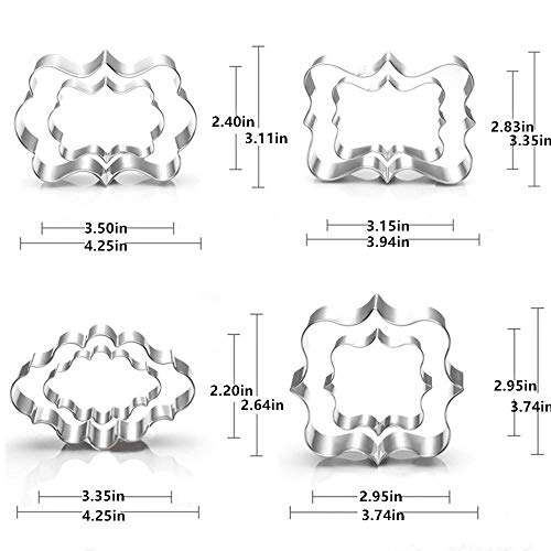 Juego de 8 moldes de acero inoxidable para hacer galletas con marco, cuadrados, ovalados, rectangulares, para fondant y tartas, para fiestas o bodas