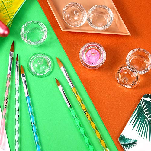 Juego de 9 Piezas Cuencos de Arte de Uñas, Incluyes 4 Cuencos de Platos Dappen de Vidrio Copa Dappen Líquida con Tapa y 5 Cepillos de Uñas de Acrílico Set de Plumas Pinceles de Dibujo Pintura