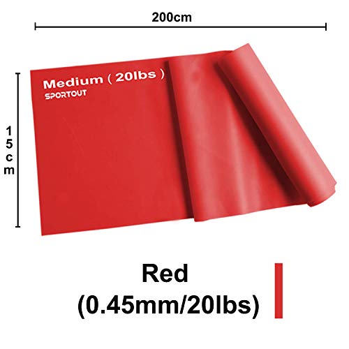 Juego de bandas de resistencia deportivas, 2 m, bandas de ejercicio ultra largas, con libro de instrucciones y bolsa de cordón, ideal para yoga, ballet, pilates, fisioterapia, entrenamiento de fuerza, entrenamientos de fitness, Rojo-20 libras-resistencia 
