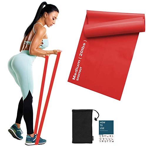 Juego de bandas de resistencia deportivas, 2 m, bandas de ejercicio ultra largas, con libro de instrucciones y bolsa de cordón, ideal para yoga, ballet, pilates, fisioterapia, entrenamiento de fuerza, entrenamientos de fitness, Rojo-20 libras-resistencia 