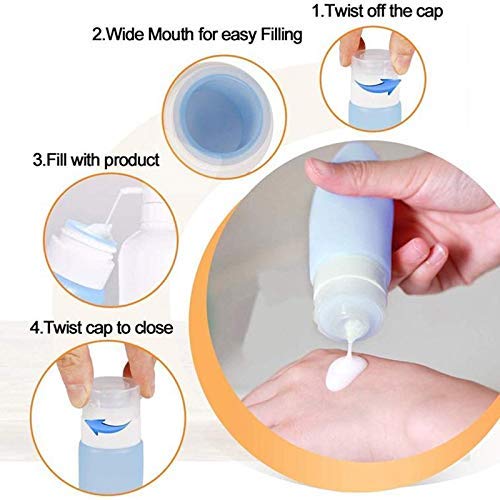 Juego de botellas de viaje de silicona con neceser transparente, bolsa de aseo, bolsa de cosméticos, contenedor de viaje a prueba de fugas